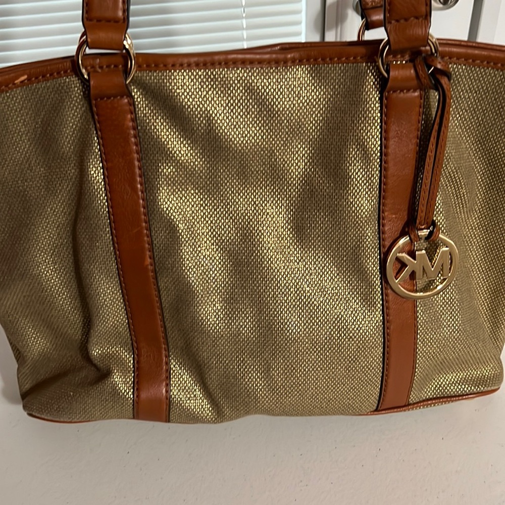 Gold and tan brown tote bag